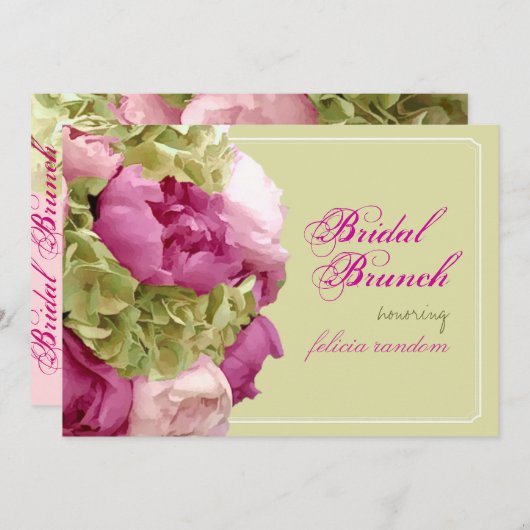 PixDezines fuschia-Erbsen/grüne Hydrangeas/Jod Einladung (Vorne/Hinten)