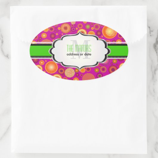 PixDezines Fuschia+Neon Weihnachtsschmuck Ovaler Aufkleber (Tasche)