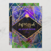 PixDezines Galaxy Abstrakt Geometric Bat Mitzvah Einladung (Vorne/Hinten)