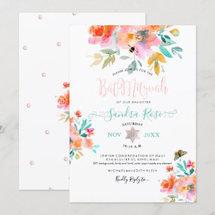 PixDezines Gartenrosen Watercolor Bat Mitzvah Einladung
