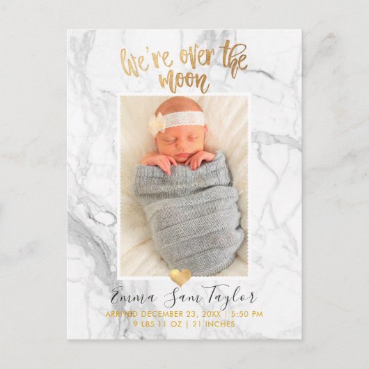 PixDezines Geburtsankündigung/Über dem Mond Ankündigungspostkarte (Vorderseite)