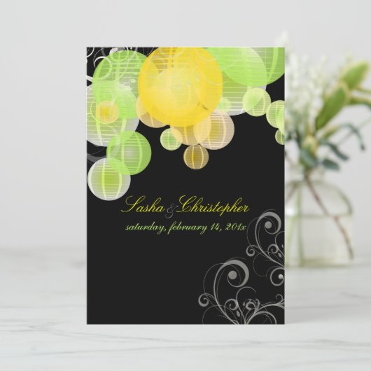 PixDezines Gelb+grüne Laternen Einladung (Stehend Vorderseite)