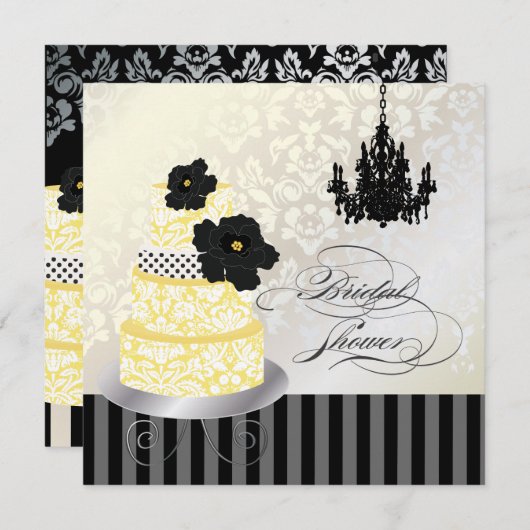 PixDezines Gelb+Weiße Hochzeitskuchen Brautparty Einladung (Vorne/Hinten)