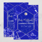 PixDezines Geometric Blue Lapis Bar Mitzvah Einladung (Vorne/Hinten)