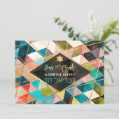 PixDezines Geometrische Dreiecke Bar Mitzvah Einladung (Stehend Vorderseite)