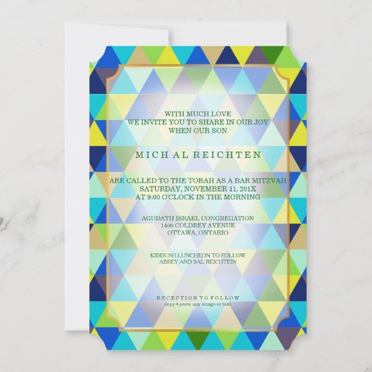 PixDezines geometrisches Muster Mitzvah/aquamarin Einladung (Rückseite)