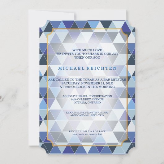 PixDezines geometrisches Muster Mitzvah/Blau Einladung (Rückseite)