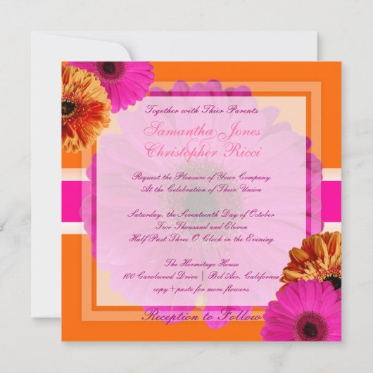 PixDezines Gerbera, Orage+Leidenschaft Rosa-/Deuch Einladung (Rückseite)