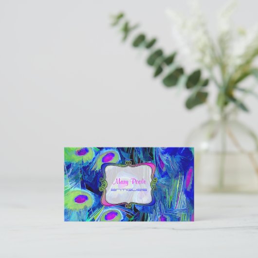 PixDezines gestrichen Pfau/Kobalt+smarald Visitenkarte (Stehend Vorderseite)