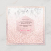 PixDezines Glam Imitate Glitzer, Rosa Farbe+Marmor Quadratische Visitenkarte (Rückseite)