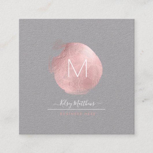 PixDezines Glam Monogram Black+Rose Gold Spot Quadratische Visitenkarte (Vorderseite)