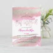 PixDezines Glam Pinsel Pink+Platinum Bat Mitzvah Einladung (Stehend Vorderseite)