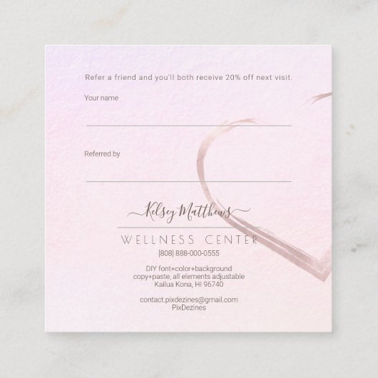 PixDezines Glam teilen die Liebe Blush Pink Herz Quadratische Visitenkarte (Rückseite)