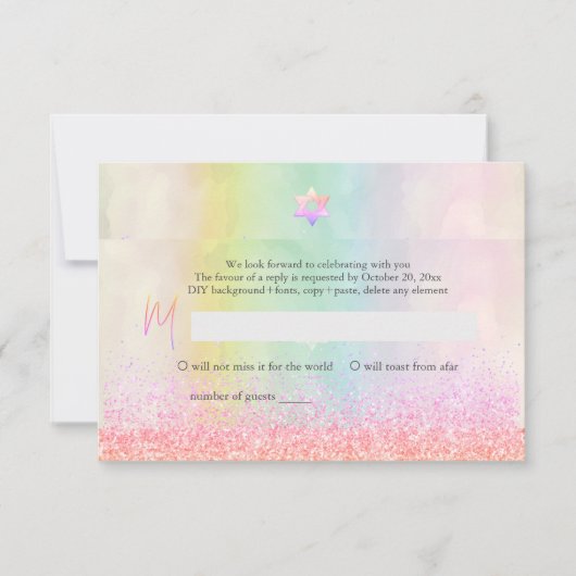 PixDezines Glitzer Cotton Candy Bat Mitzvah UAWG Einladung (Vorderseite)