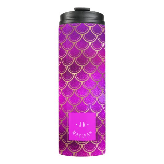 PixDezines Glitzer Meerjungenskala, lebhafte Fusch Thermosbecher (Vorderseite)