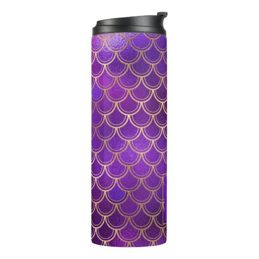 PixDezines Glitzer Meerjungenskala, Pflaumenviolet Thermosbecher (Nach links gedreht)