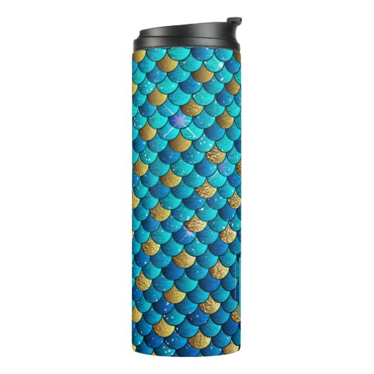 PixDezines Glitzer Mermaid Scales, Aquatic Blues Thermosbecher (Nach links gedreht)