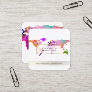 PixDezines global/Aquarell Weltkarte Quadratische Visitenkarte