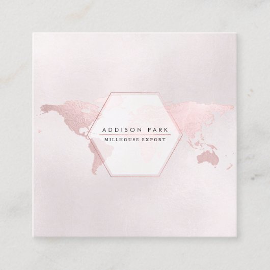 PixDezines: Global/Blush Gold Map Export Quadratische Visitenkarte (Vorderseite)