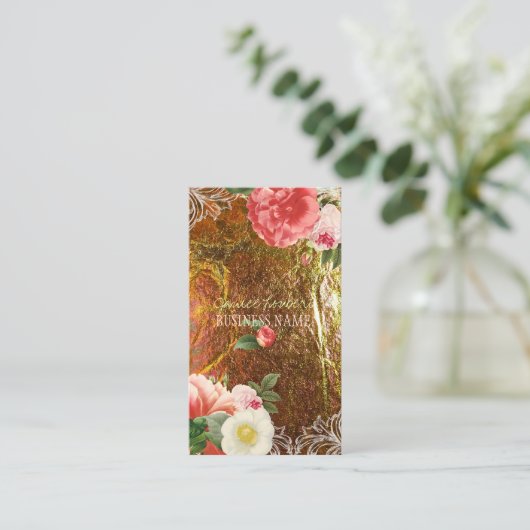 PixDezines Gold Blätter+Vintage Pfennig Visitenkarte (Stehend Vorderseite)