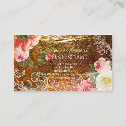 PixDezines Gold Blätter+Vintage Pfennig Visitenkarte (Rückseite)