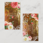 PixDezines Gold Blätter+Vintage Pfennig Visitenkarte (Vorne/Hinten)