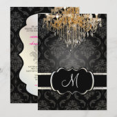 PixDezines Gold Chandelier+Vendome Damask/ 12x18 Einladung (Vorne/Hinten)