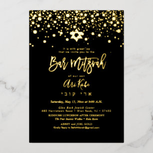 PixDezines Gold Confetti Bar Mitzvah DIY Color Folieneinladung