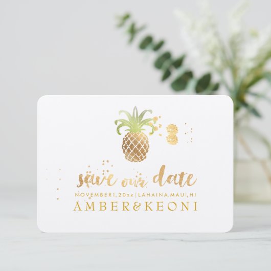 PixDezines Golden Pineaple/rett unser Datum Save The Date (Stehend Vorderseite)