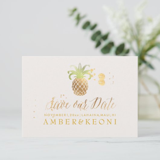 PixDezines Golden Pineaple/rett unser Datum Save The Date (Stehend Vorderseite)