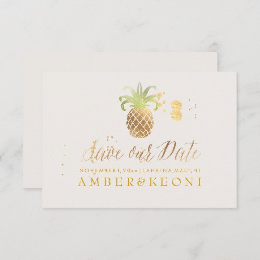 PixDezines Golden Pineaple/rett unser Datum Save The Date (Vorne/Hinten)