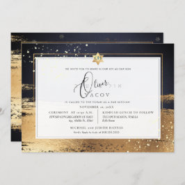 PixDezines GRAPHITE GRAY GOLD BRUSHSTROKE Mitzvah Einladung