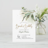 PixDezines Green Gold Eucalyptus Brunch Bubbly Einladung (Stehend Vorderseite)