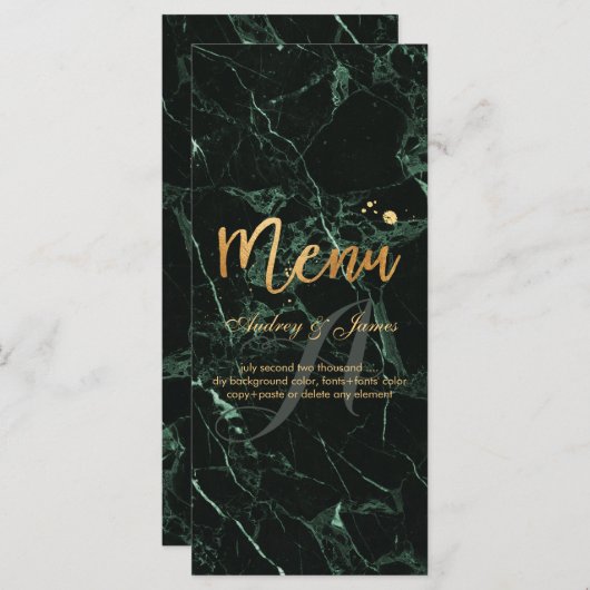 PixDezines Green Marble/Shine Menu/Imitats Gold Menükarte (Vorne/Hinten)