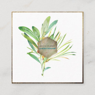PixDezines GREENERY, SAGE+PINE Quadratische Visitenkarte