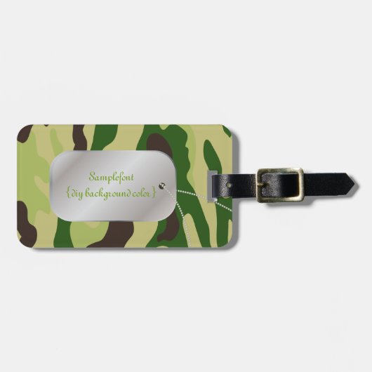 PixDezines grüne Camouflage+Dogtag Gepäckanhänger (Vorderseite horizontal)