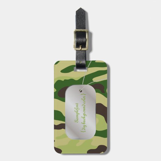 PixDezines grüne Camouflage+Dogtag Gepäckanhänger (Vorderseite vertikal)