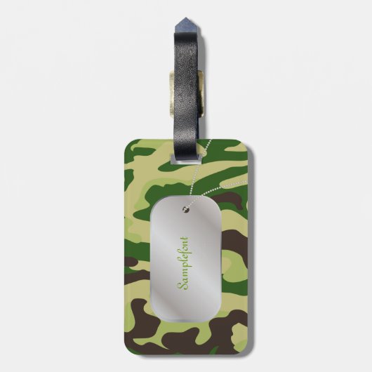 PixDezines grüne Camouflage+Dogtag Gepäckanhänger (Rückseite vertikal)