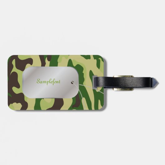PixDezines grüne Camouflage+Dogtag Gepäckanhänger (Rückseite horizontal)