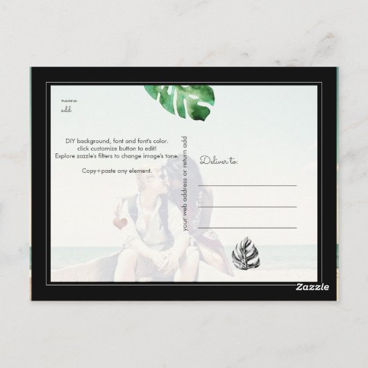 PixDezines Grüne, Save the Date Postkarte (Rückseite)