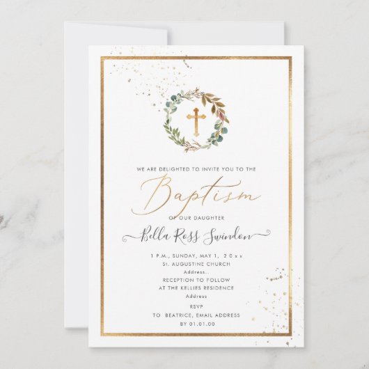 PixDezines Grüne Wasserfarbe Winter Kranz Einladung (Vorderseite)