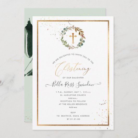 PixDezines Grüne Wasserfarbe Winter Kranz Einladung (Vorne/Hinten)