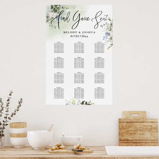 PixDezines Grünkalligraphie, Seating Chart Poster (Küche)
