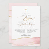 PixDezines H2 Agate Blush Pink Gold Taufe Einladung (Vorne/Hinten)