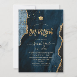 PixDezines H2 Agate, Slate Blue Gold Bat Mitzvah I Einladung