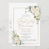 PixDezines H2 Alabaster Rose Erste Heilige Kommune Einladung (Vorne/Hinten)