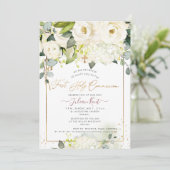 PixDezines H2 Alabaster Rose Erste Heilige Kommune Einladung (Stehend Vorderseite)