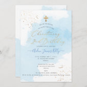 PixDezines H2 Blue Christening+2. Geburtstag Einladung (Vorne/Hinten)