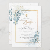 PixDezines H2 Blue Gum Eucalyptus Bautizo Einladung (Vorne/Hinten)