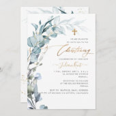 PixDezines H2 Blue Gum Eucalyptus Christening Einladung (Vorne/Hinten)